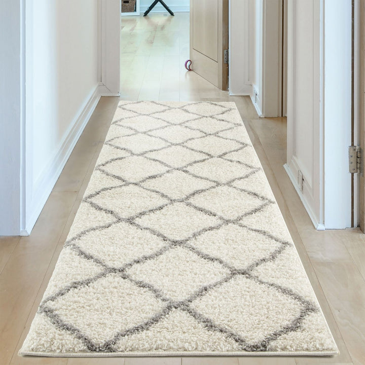 Moroccan Design Thick Shaggy Area Rugs Ivory
