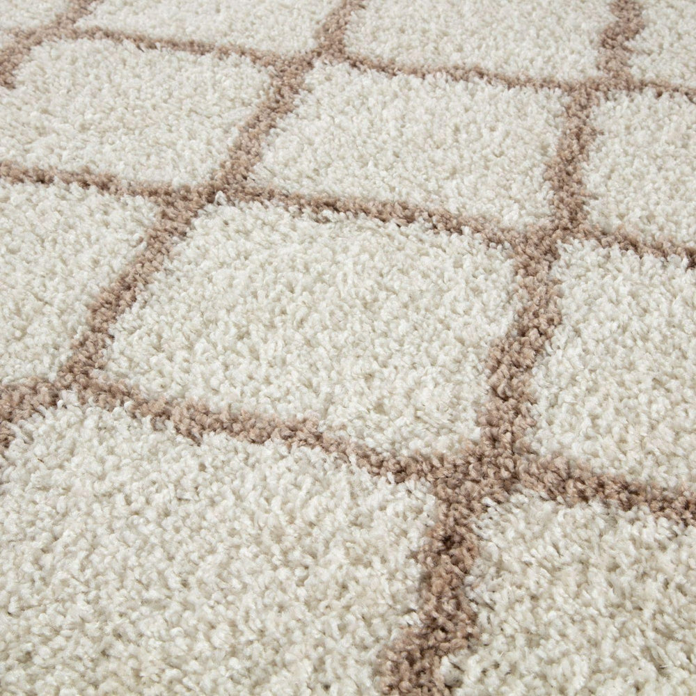 Moroccan Design Thick Shaggy Area Rugs Ivory Beige