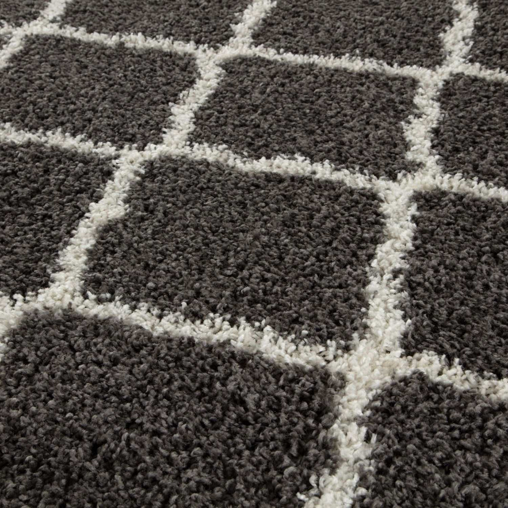 Moroccan Design Thick Shaggy Area Rugs Dark Grey