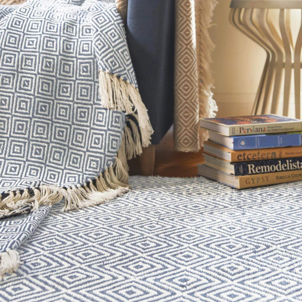 Diamond Denim Blue Hand-woven Rug | Eco-Luxury for Home