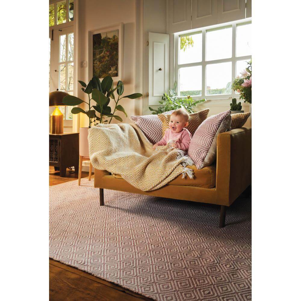 Diamond Coral Pink Hand-woven Rug | Eco-Friendly Luxury