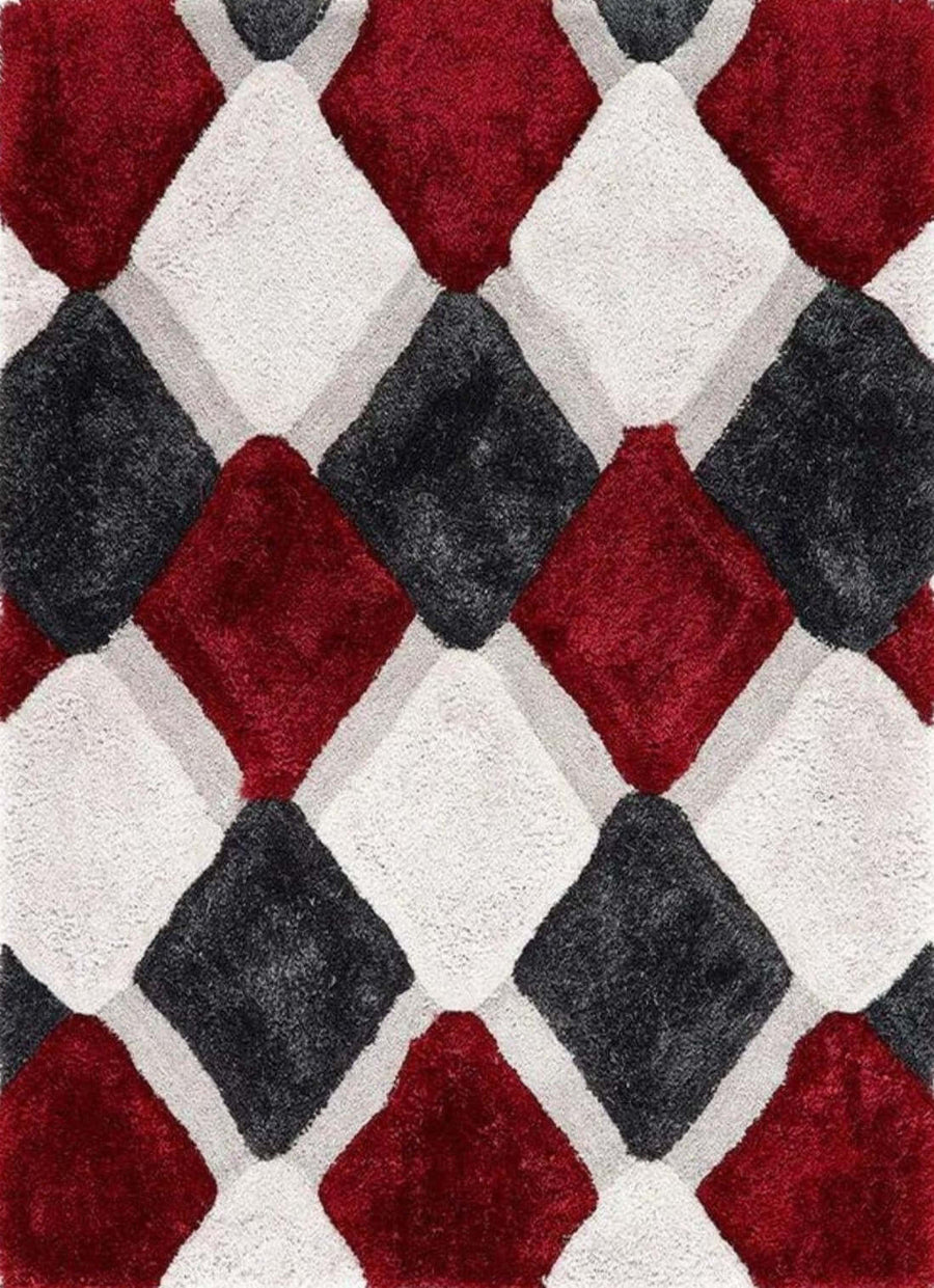 3D Red Geometric Shaggy Rug | Luxurious Polyester | The Rugs