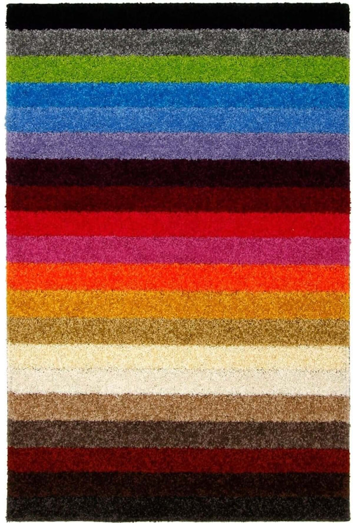 Machine Washable Stripe Design Rug in Rainbow Colours