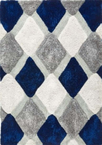 3D Navy Geometric Shaggy Rug | Visual Luxury | The Rugs