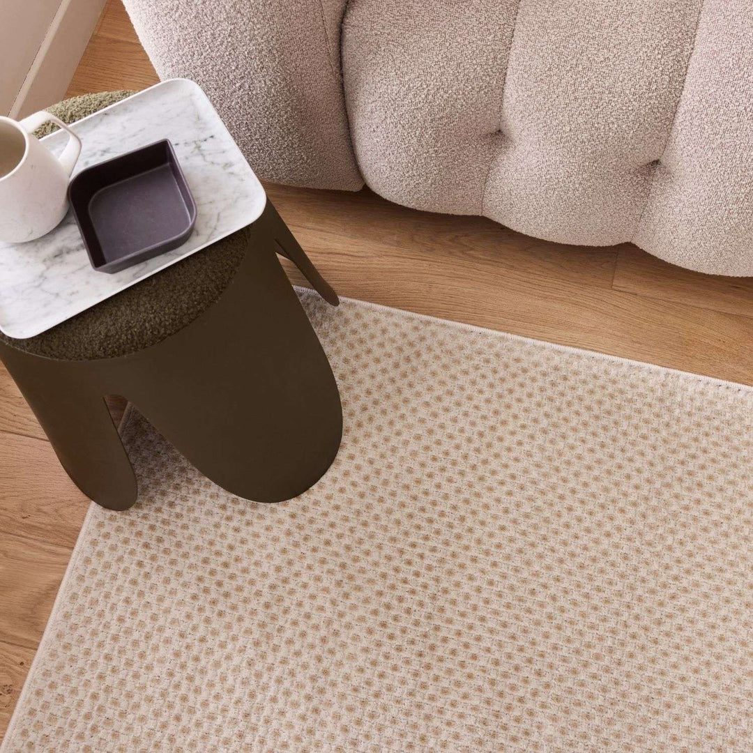 Beige Aura Rug stain-resistant, non-shedding, dots design