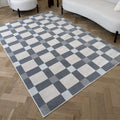 Modern Checkered Dark Grey Cream Rug
