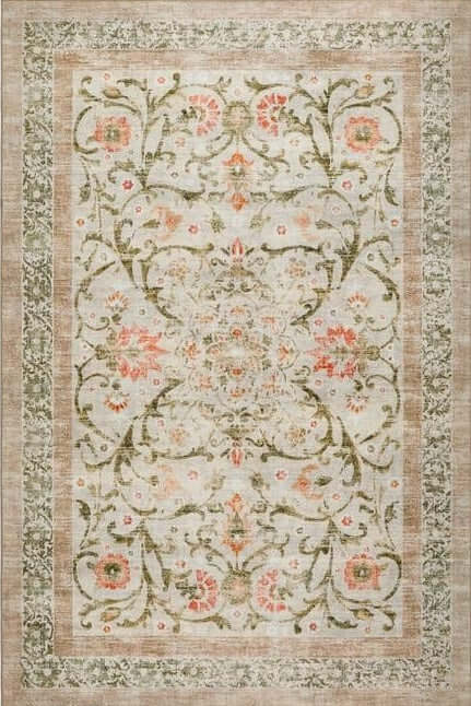 The Rugs Eco-Washable Beige Floral Rug | Machine Washable