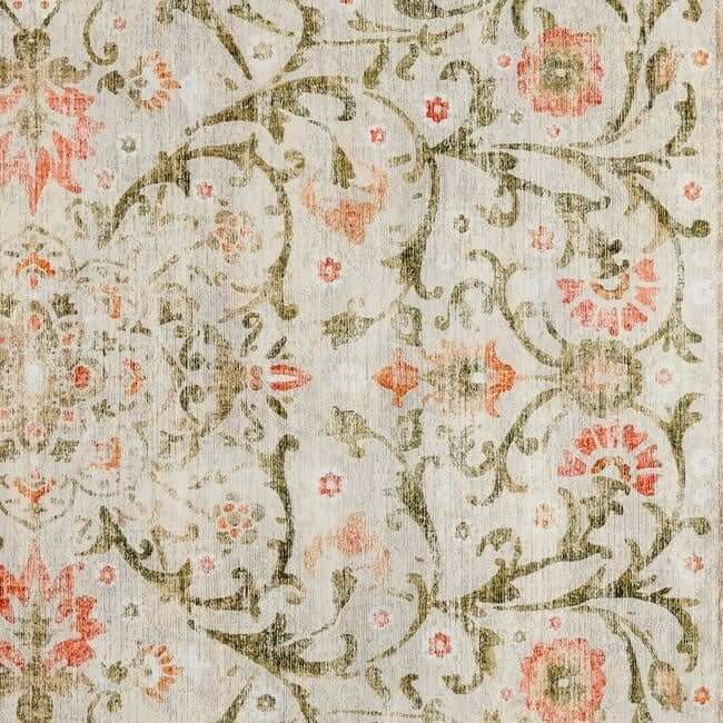 The Rugs Eco-Washable Beige Floral Rug | Machine Washable