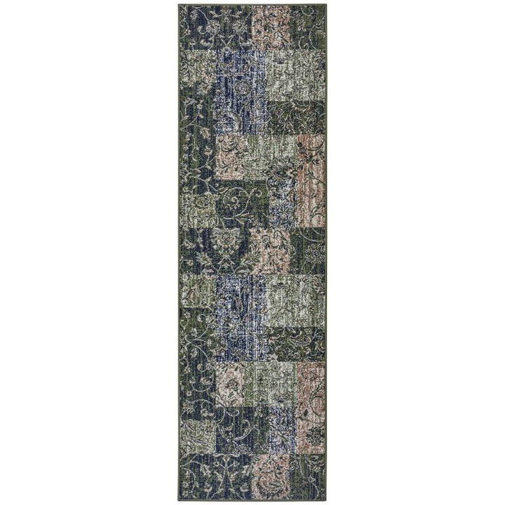 Classic Patchwork Velour Rug – Red & Green