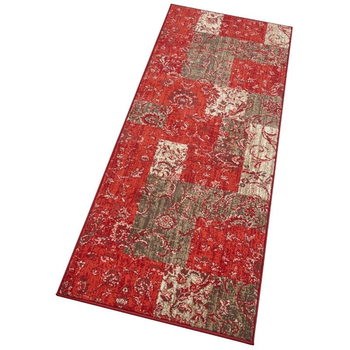Classic Patchwork Velour Rug – Red & Green