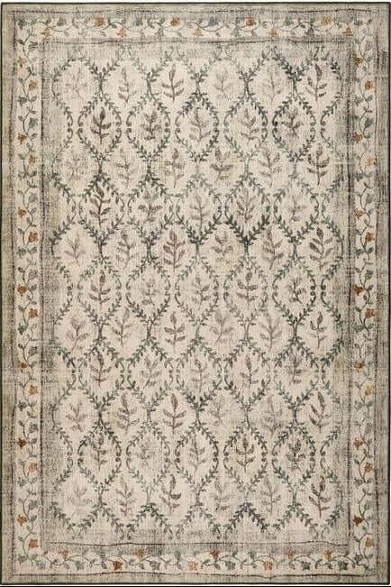The Rugs Eco-Washable Cream Rug with Botanicals Design