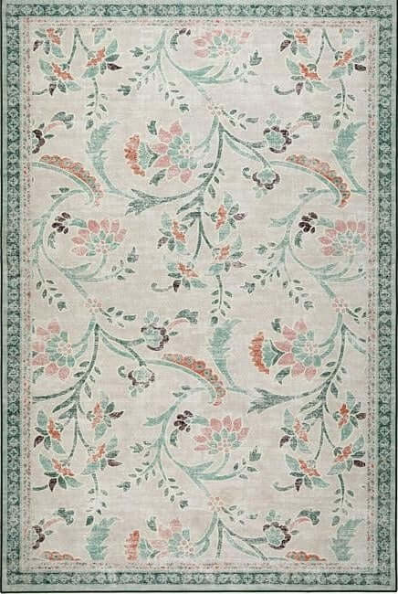The Rugs Eco-Washable Green Floral Rug | Stylish & Practical