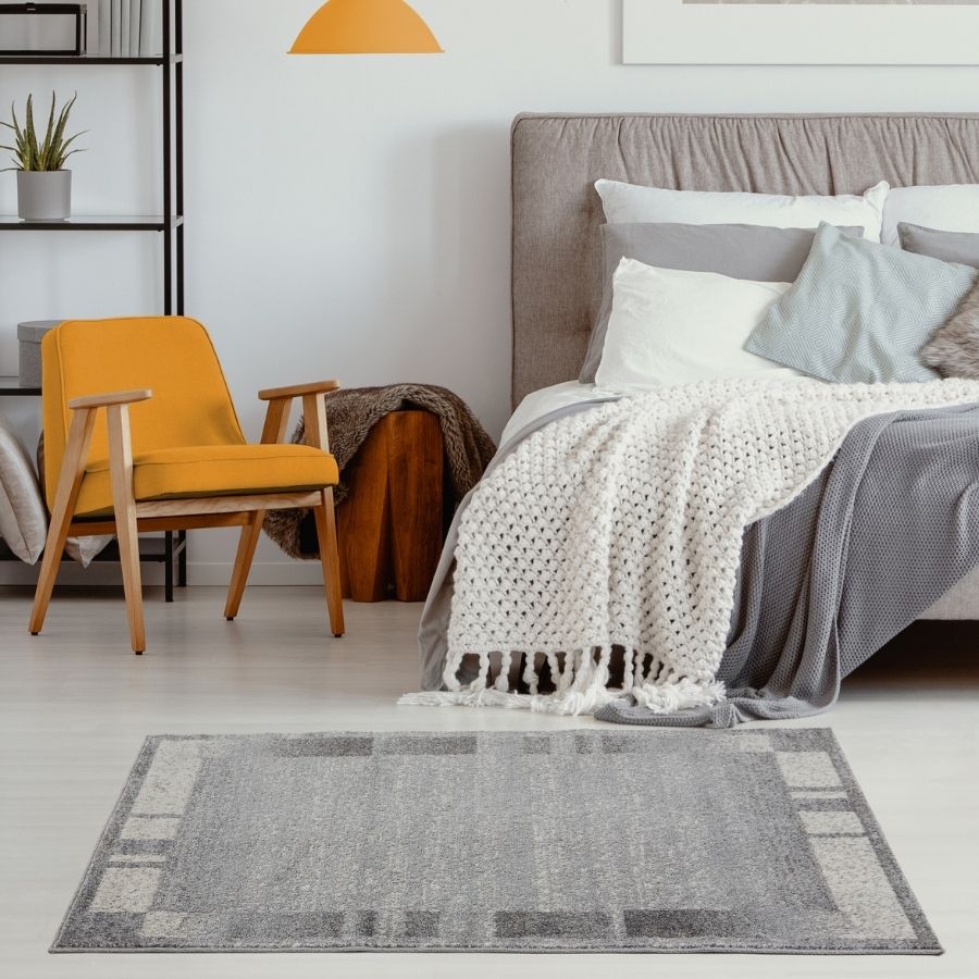 Modern Living Room Rug Bordered Grey Cream | The Rugs