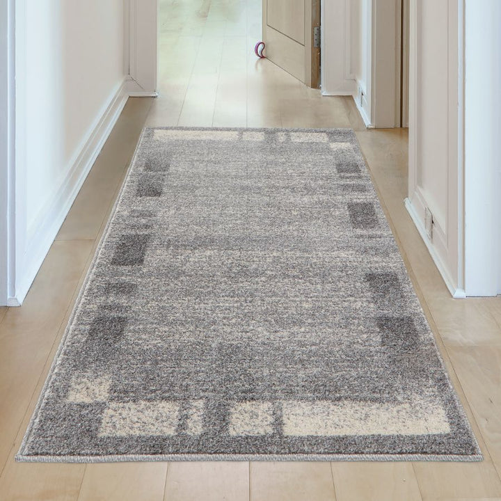 Modern Living Room Rug Bordered Grey Cream | The Rugs