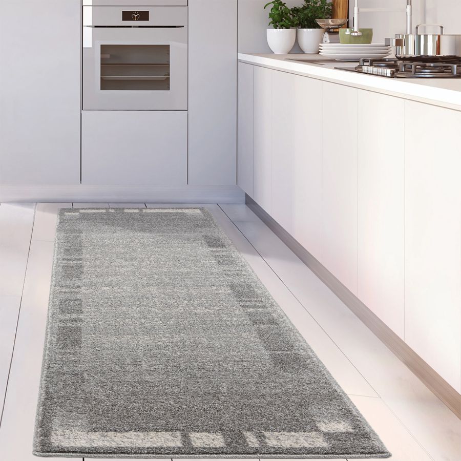 Modern Living Room Rug Bordered Grey Cream | The Rugs