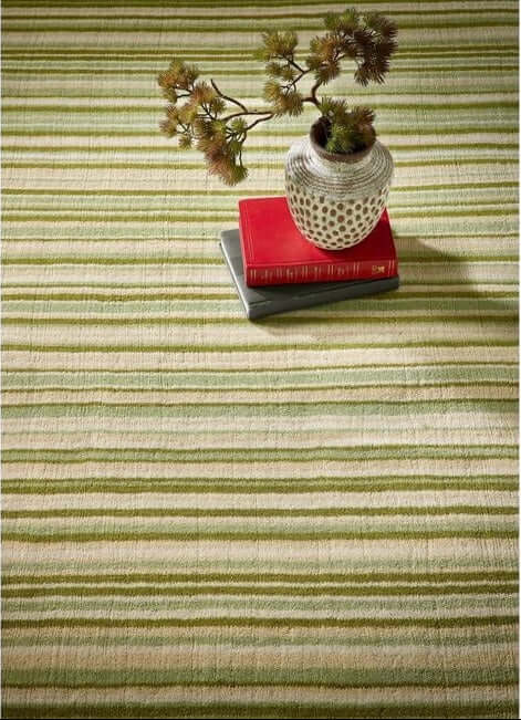 The Rugs Hand Made Striped Design Wool Rug | Green & Beige