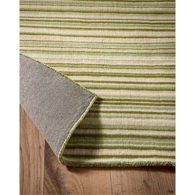 The Rugs Hand Made Striped Design Wool Rug | Green & Beige