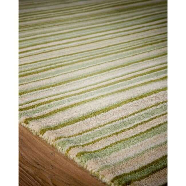 The Rugs Hand Made Striped Design Wool Rug | Green & Beige