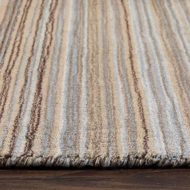 The Rugs Hand Made Striped Design Wool Rug | Green & Beige