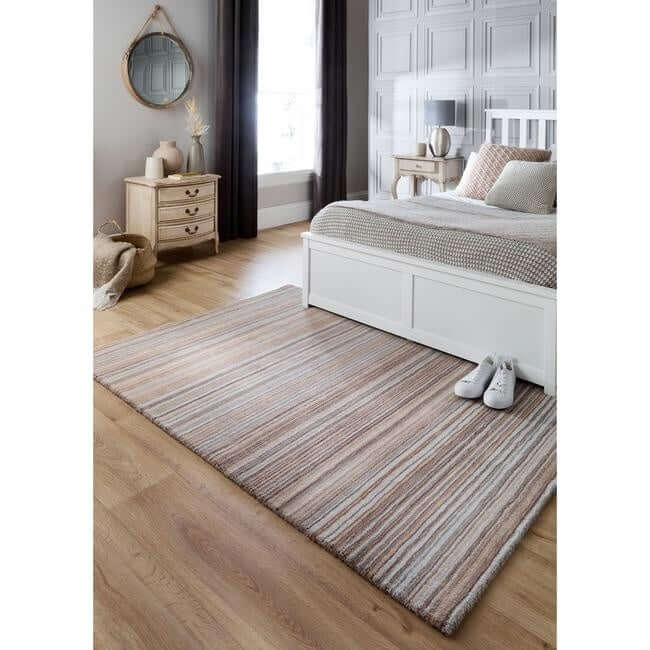 The Rugs Hand Made Striped Design Wool Rug | Green & Beige