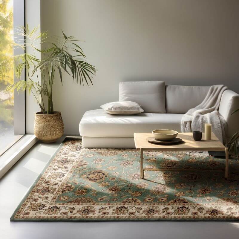 The Rugs Green Persian Bordered Oriental Rug