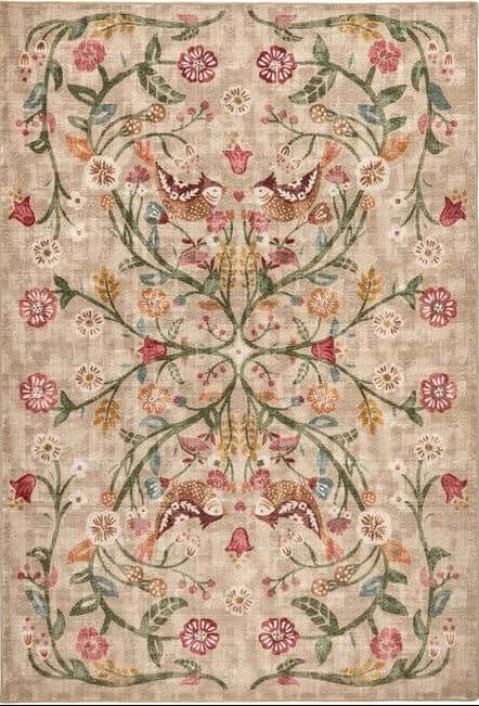 The Rugs Eco-Washable Beige Floral Rug | British-Inspired