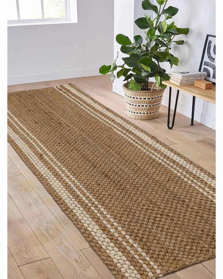 Jute Check Natural Rug Striped & Geometric Handwoven