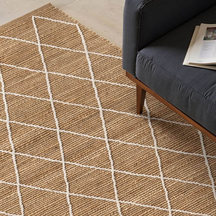 Jute Rug Kunu Natural Handwoven Diamond Design