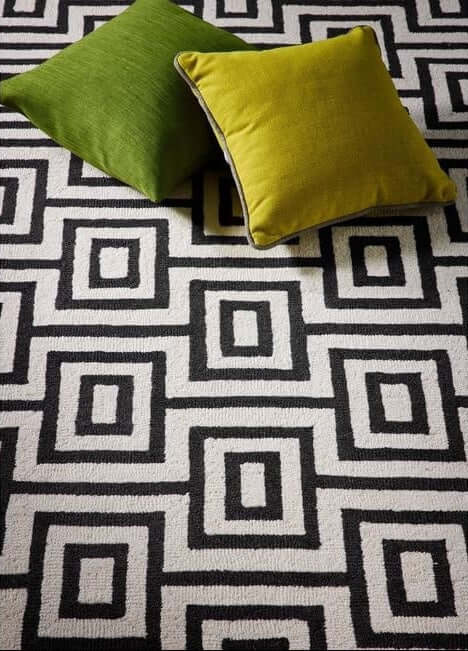 The Rugs Geometric Design Labyrinth Wool Rug - Black & Ivory