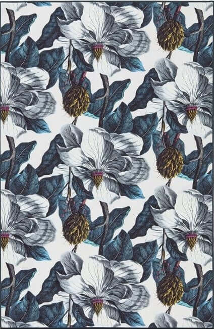 The Rugs Eco-Washable Blue Rug with Floral Design