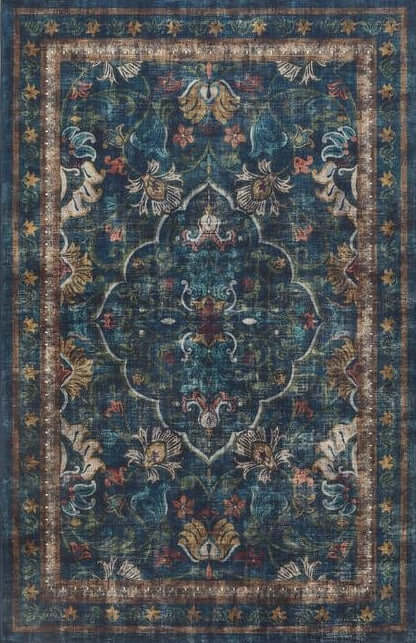 The Rugs Eco-Washable Blue Vintage Rug | Machine Washable