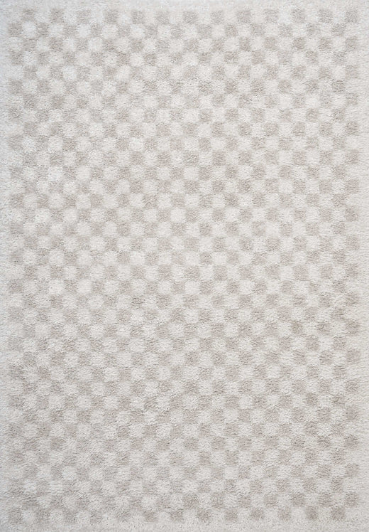 Moodi Shaggy Cream Rug, soft & fluffy pile, tartan design | THE RUGS