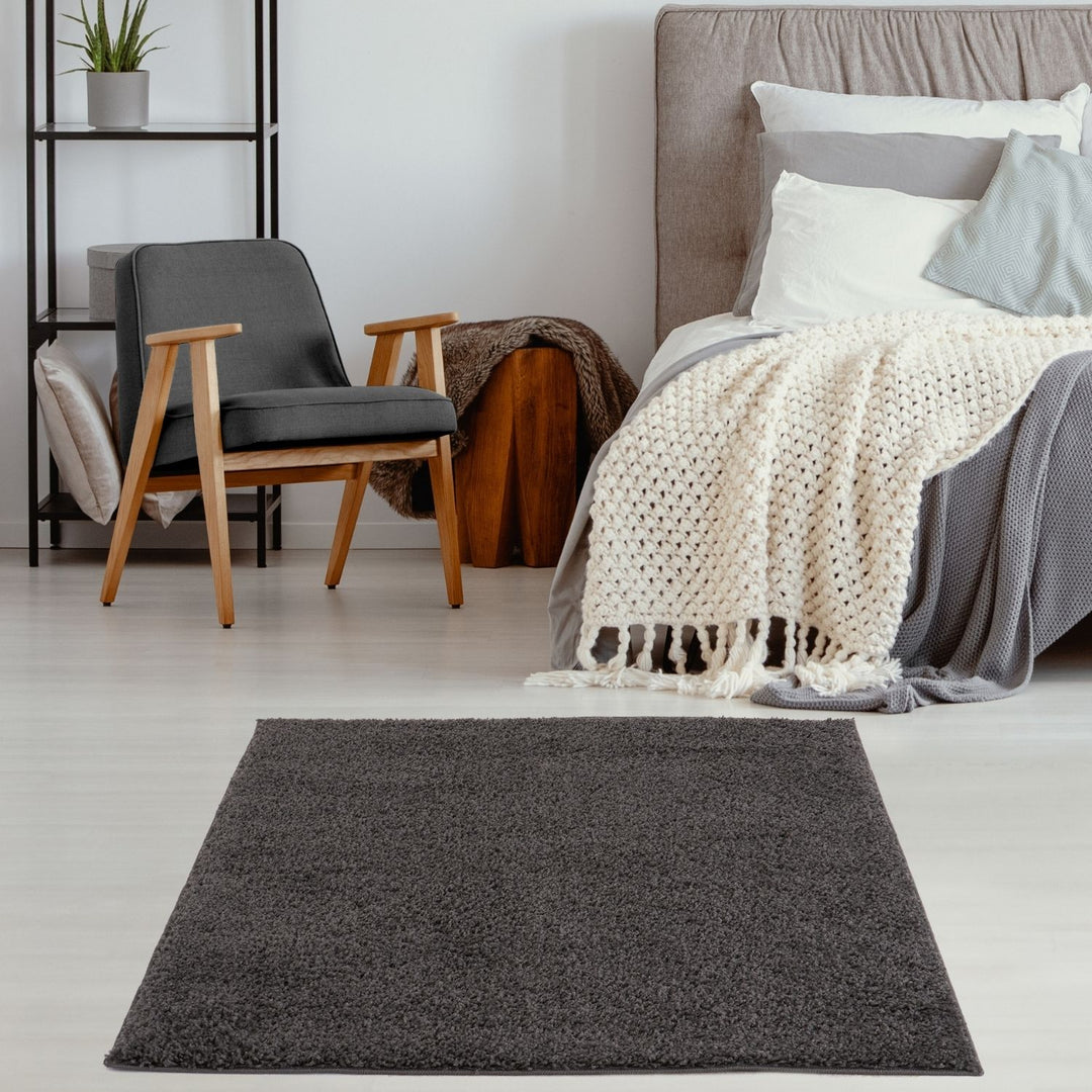Dark Grey Shaggy Rug High quality Plain Design