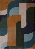 Retro Deco Blue Rug Abstract Design