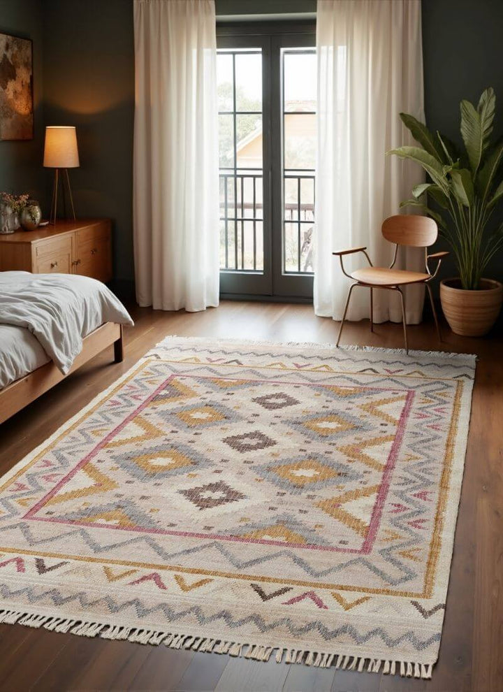 The Rugs Roya Afghan Kelim Rug – Parsa Cream Multicolour