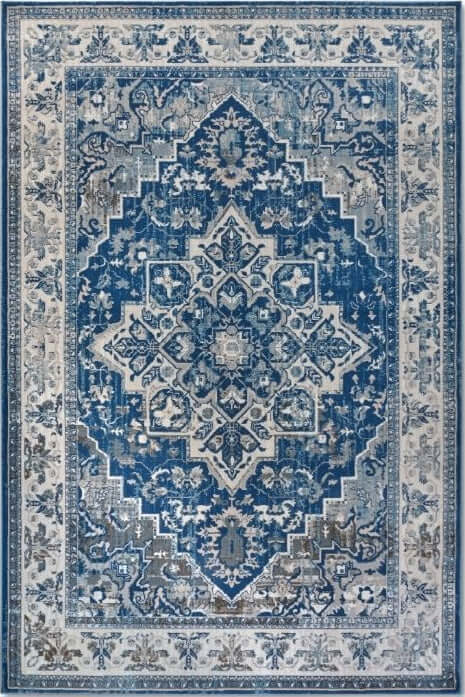 The Rugs Short-Pile Classic Medallion Blue Rug - Luxurious