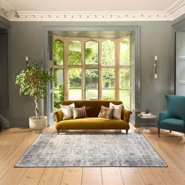 The Rugs Eco-Washable Blue Rug Bordered Design