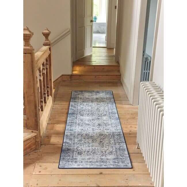 The Rugs Eco-Washable Blue Rug Bordered Design