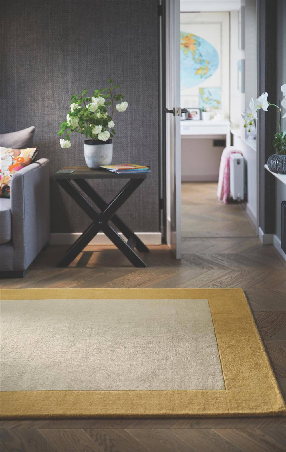 Bordered Ochre Wool Rug | Handcrafted Beauty | The Rugs