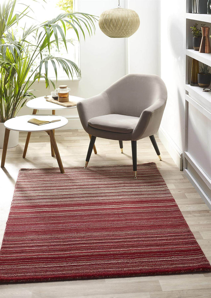 Fine Stripes Red Wool Rug | Sustainable & Stain Resistant