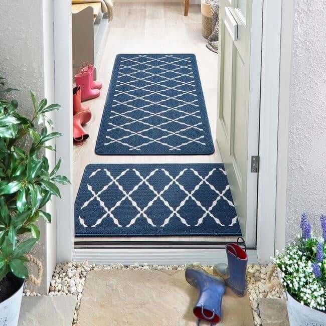 The Rugs Durable Washable Mats & Runners with Diamond Design