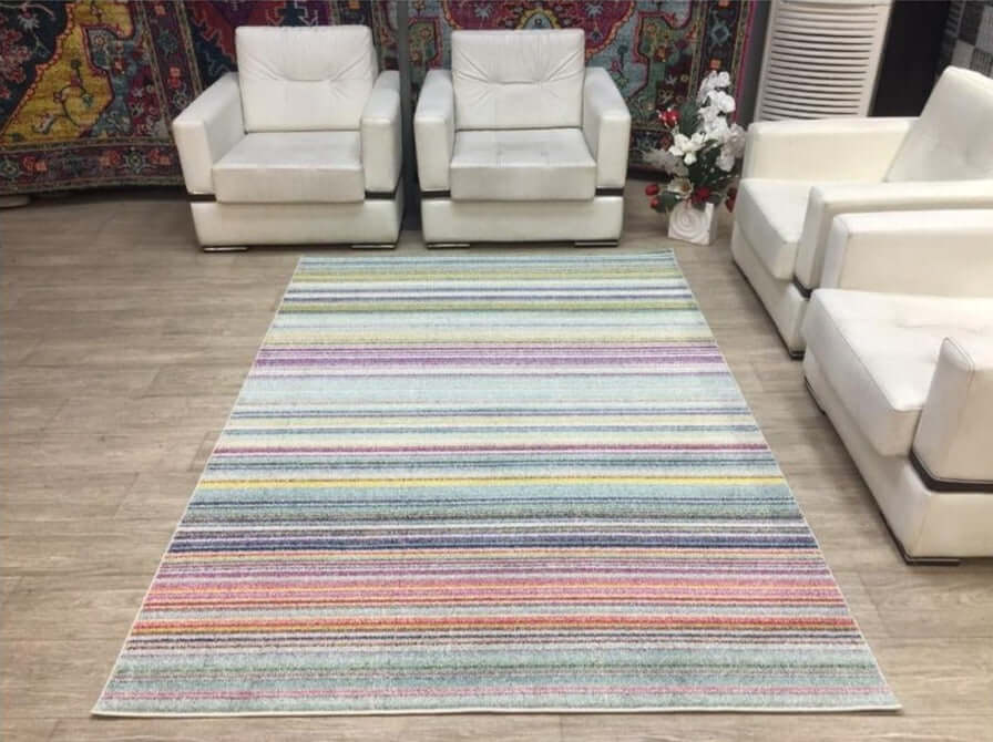 Striped Design Modern Rug in Multicolour – The Rugs