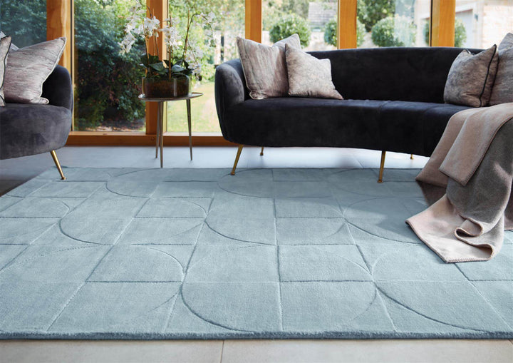 Penny Duck Egg Blue Geometric Wool Rug |Luxurious Home Decor