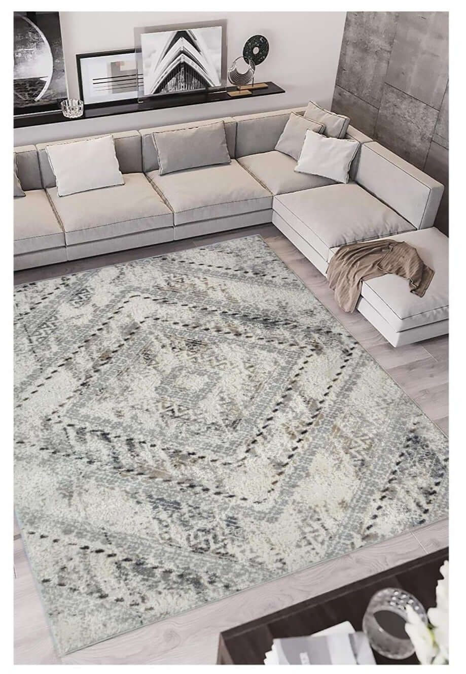 Vintage Design Living Room Rug in Grey | 3D Effect |The Rugs