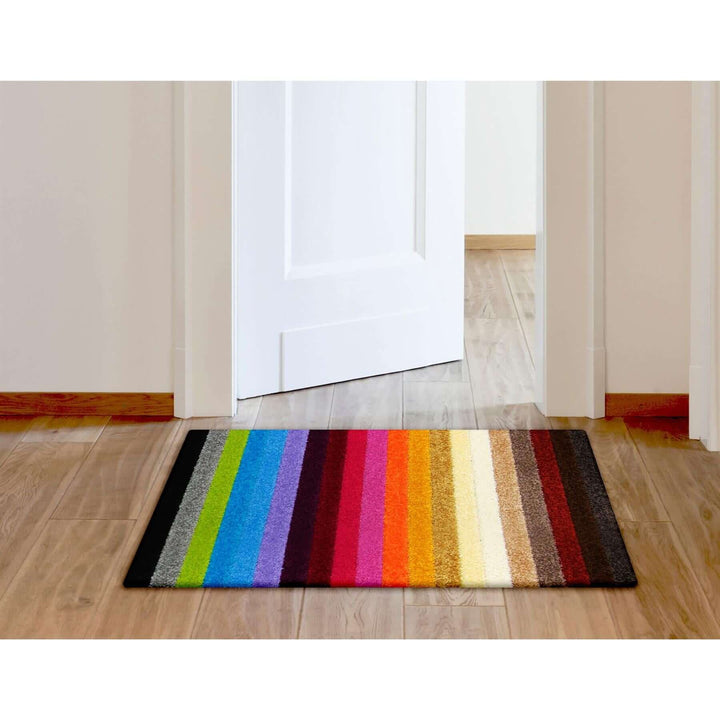 Machine Washable Stripe Design Rug in Rainbow Colours