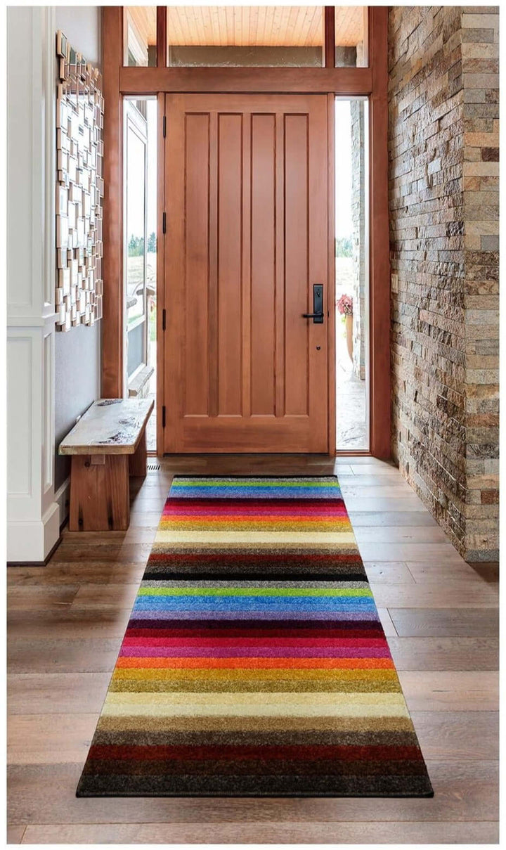 Machine Washable Stripe Design Rug in Rainbow Colours