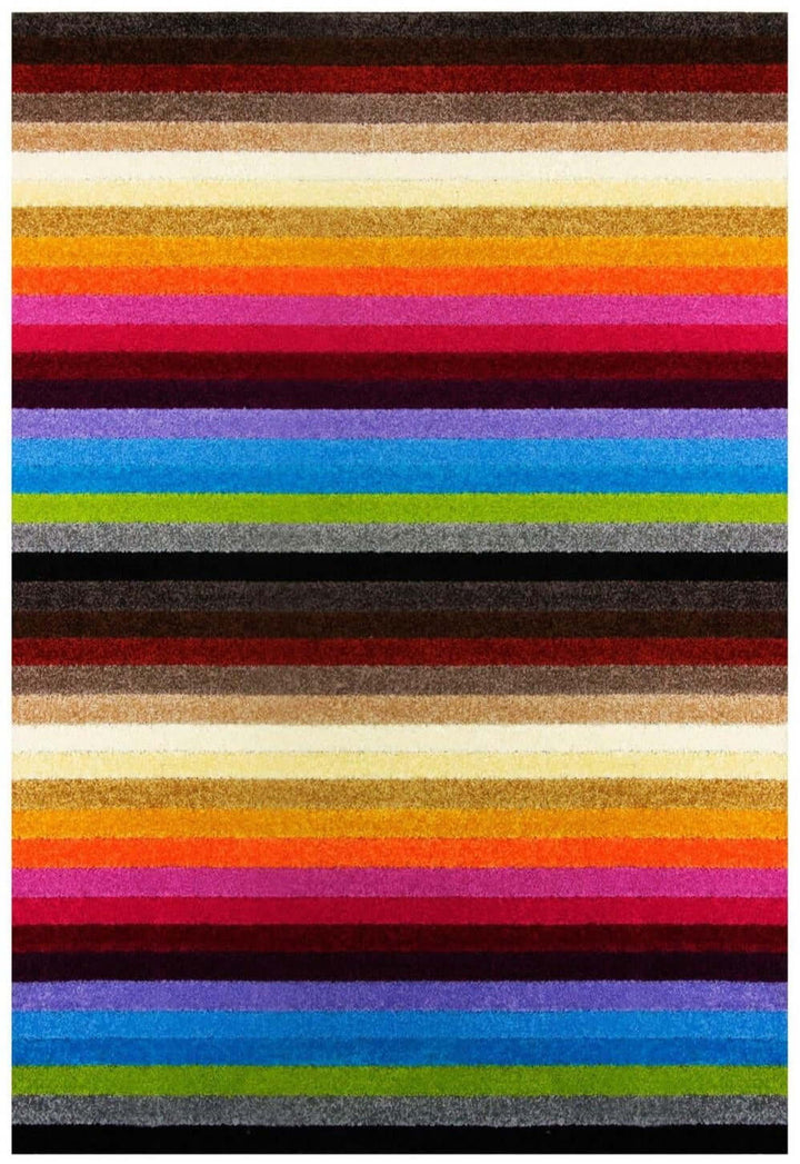 Machine Washable Stripe Design Rug in Rainbow Colours