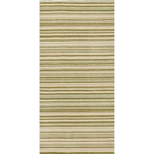 The Rugs Hand Made Striped Design Wool Rug | Green & Beige