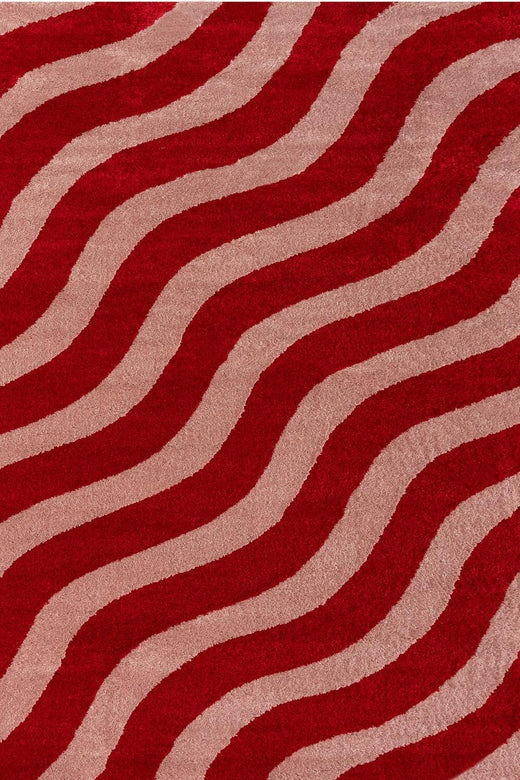 Red and beige wavy patterned rug