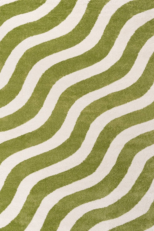 Woven pattern of green and white stripes on a textured fabric background